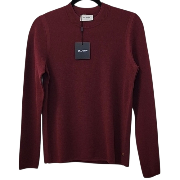 NWT St. John deep cherry or pomegranate red crew neck sweater Sz Med